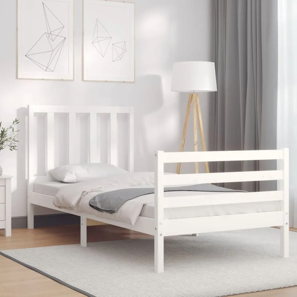 vidaXL Estrutura cama de solteiro c/ cabeceira madeira maciça branco