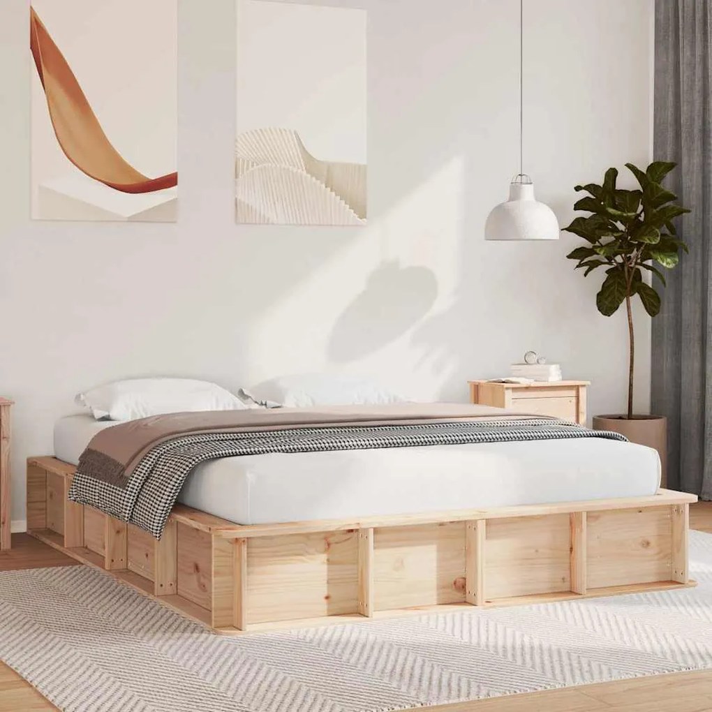 vidaXL Cama com Armazenamento Elevável - 150 x 200 cm, em Pinus Sólido