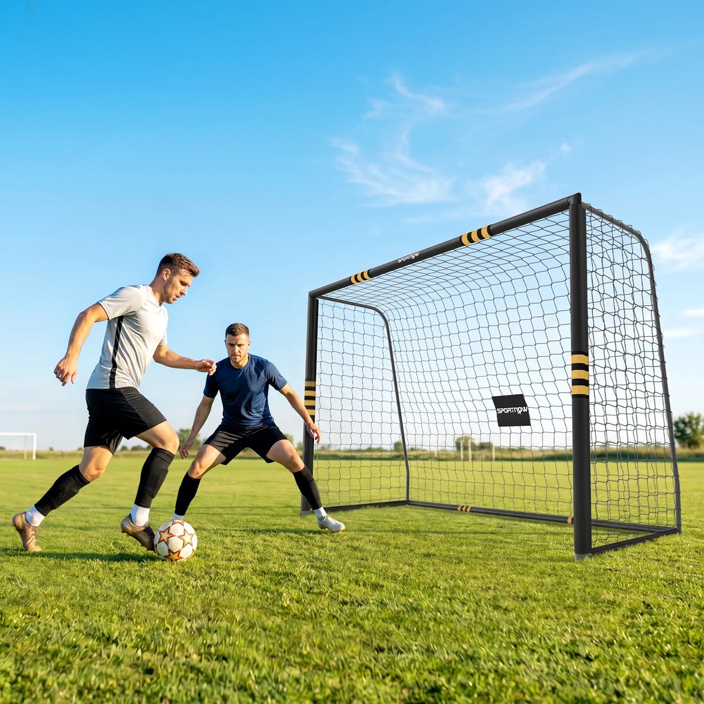 Baliza de Futebol para Jardim 300x120x200 cm com Rede, Estrutura Metálica e Proteção Acolchoada EPE, Preto e Amarelo