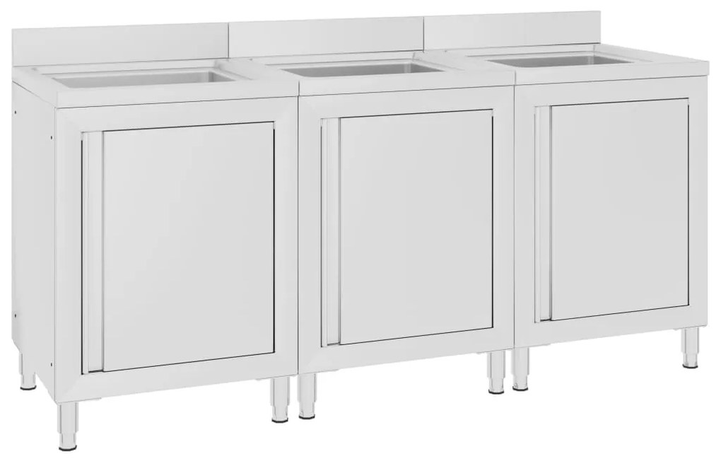 Armários c/ lava-louça cozinha comercial 3 pcs aço inoxidável