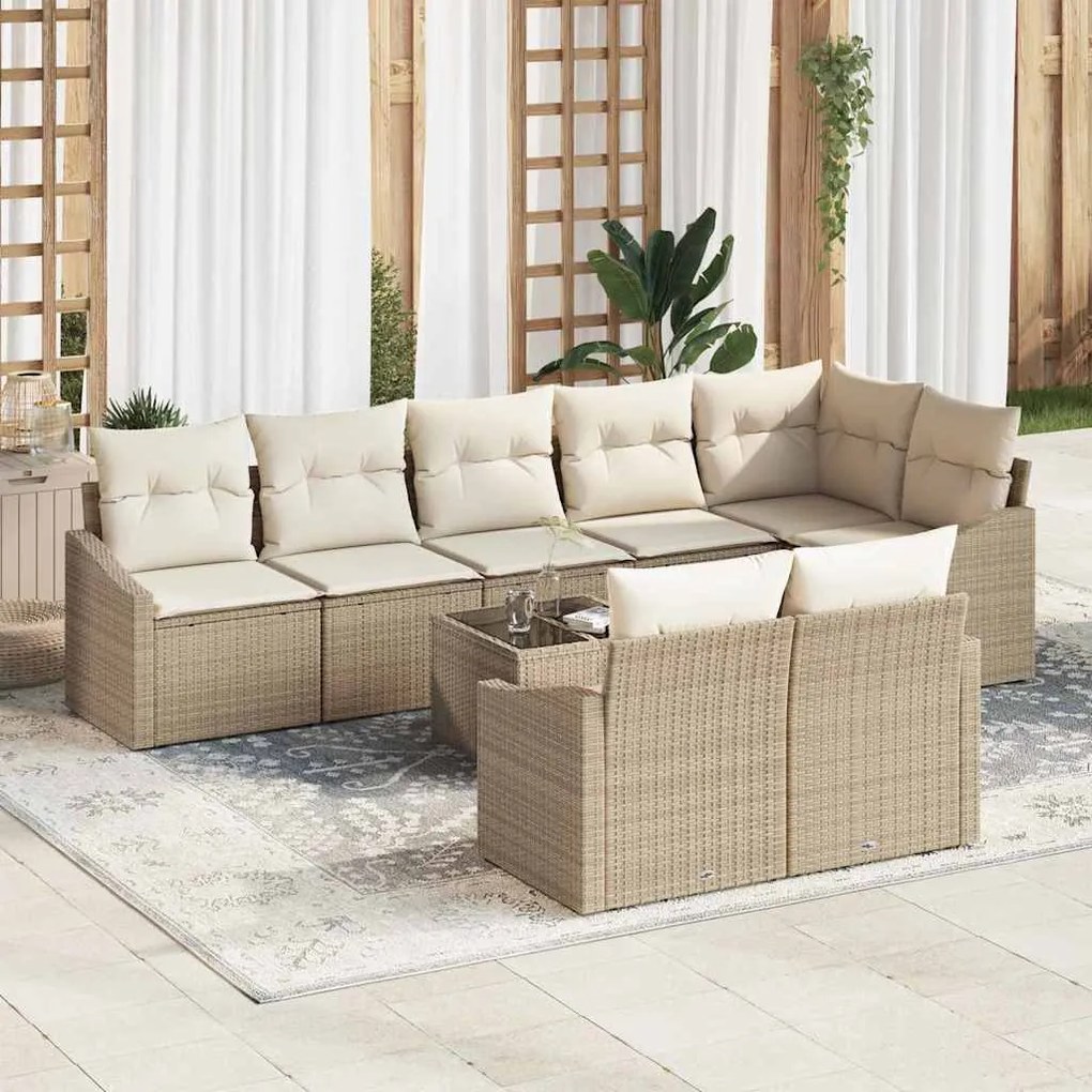 vidaXL Conjunto de Jantar para o Jardim com 9 Peças e Almofadas em Rattan Sintético Marrom