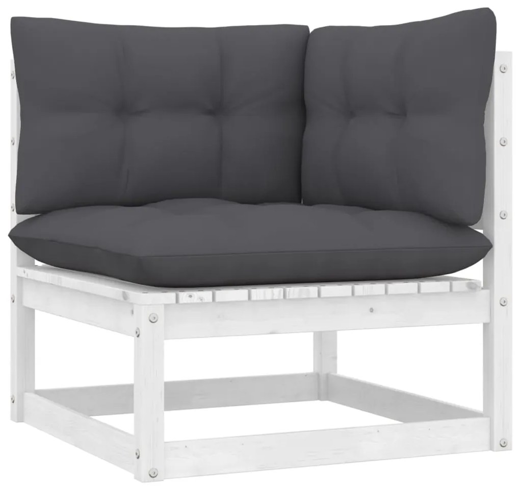 9 pcs conj. lounge de jardim c/ almofadões pinho maciço branco