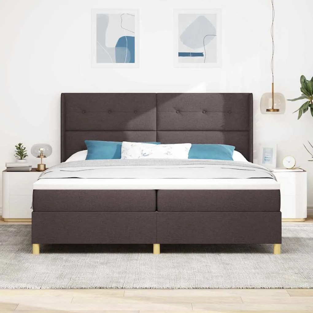 Cama Box com Colchão Castanho 200 x 200 cm em Tecido