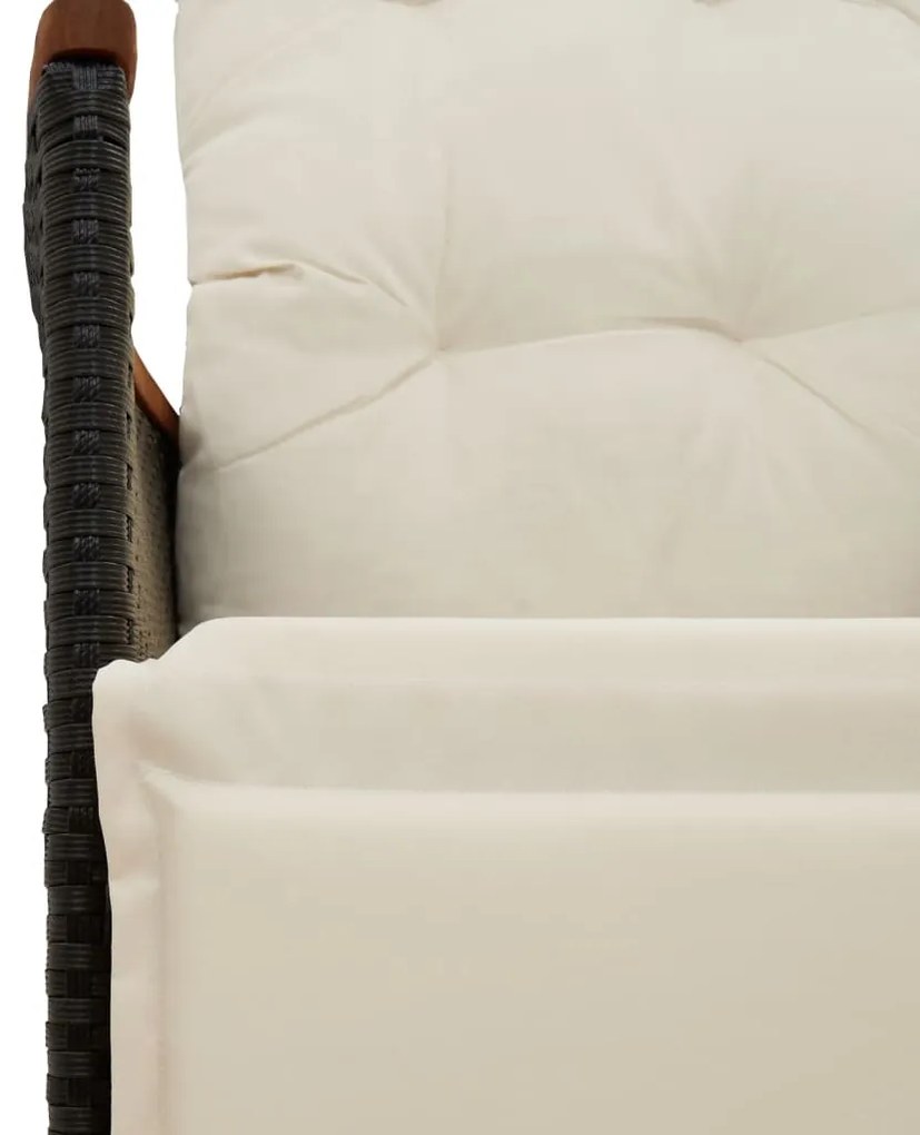 3 pcs conjunto bistrô de jardim c/ almofadões vime PE preto
