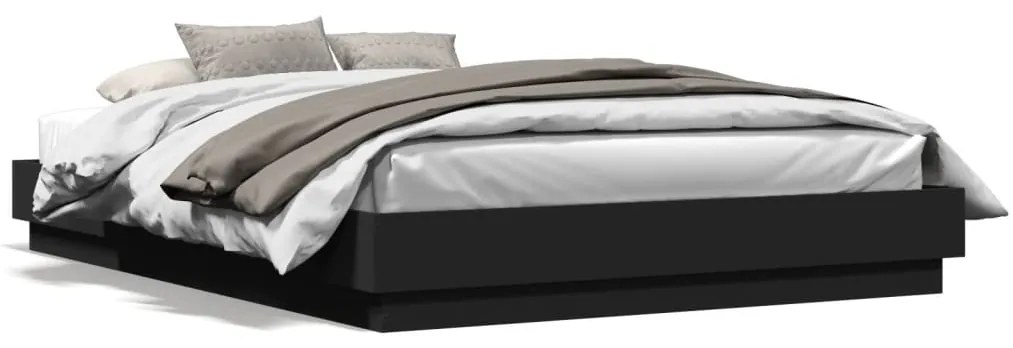 Estrutura de cama com luzes LED 160x200 cm preto