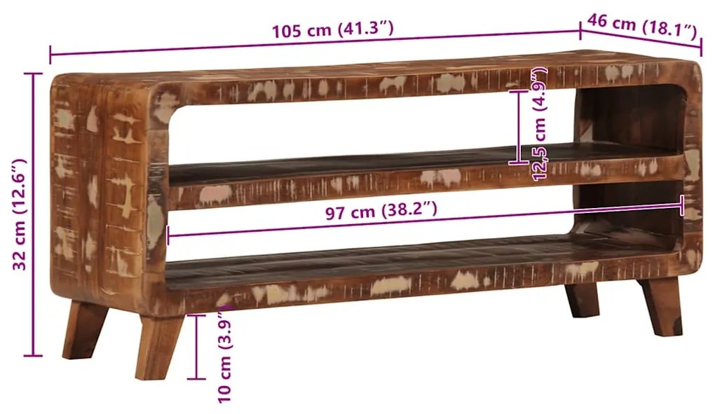 Móvel de TV 105x46x32 cm madeira recuperada maciça