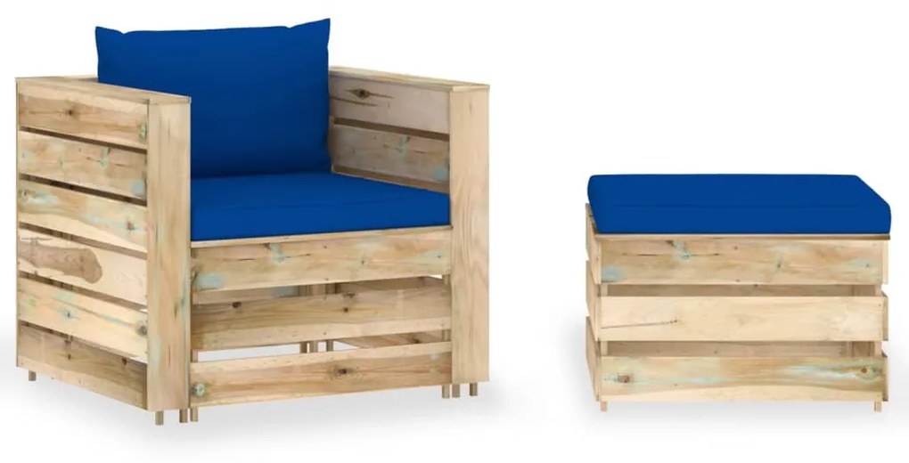 3074541 vidaXL 2 pcs conj. lounge jardim c/ almofadões madeira impreg. verde