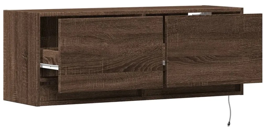 Móvel de parede p/ TV luzes LED 100x31x35 cm carvalho castanho