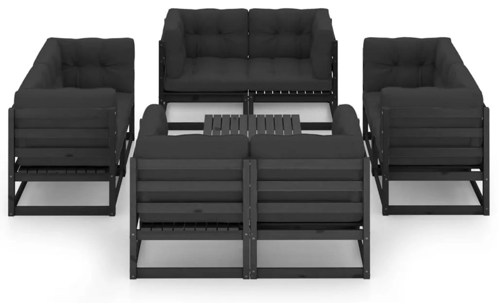 9 pcs conjunto lounge de jardim c/ almofadões pinho maciço