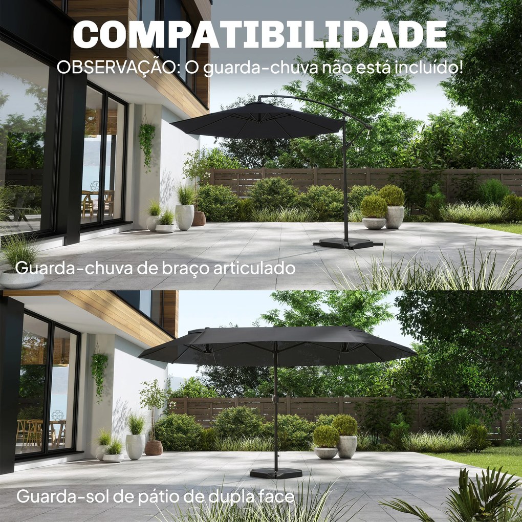 Base para Guarda-sol de 4 peças para Cantilever Suporte para Guarda-sol de HDPE Reenchível com Água 77 kg ou Areia 100 kg