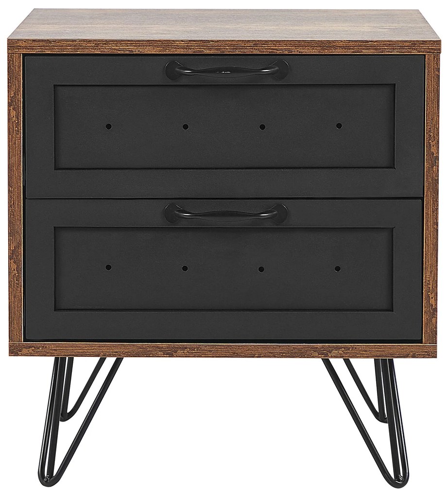 Mesa de cabeceira com 2 gavetas em madeira escura e preto ARKAN Beliani
