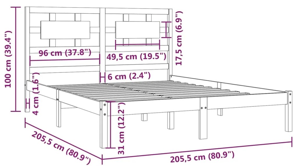 Estrutura de cama 200x200 cm pinho maciço castanho mel