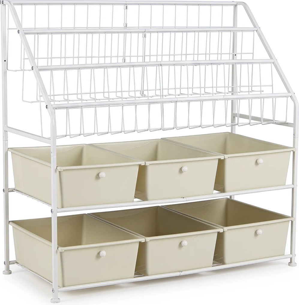 Guarda roupa aberto Multinível, 89 x 36,5 x 87 cm, 6 Gavetas e 3 Cestos, Branco