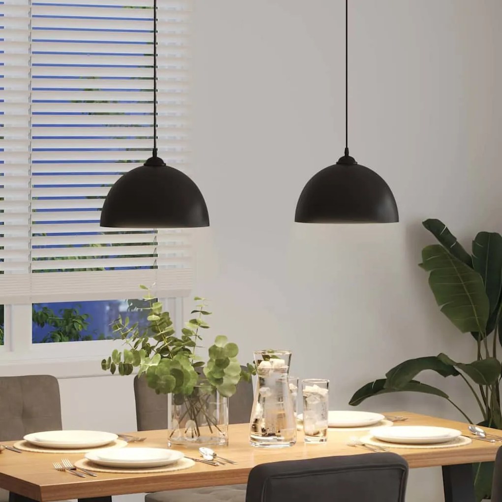 Candeeiros suspensos 2 pcs altura ajustável E27 preto Ø 30 cm