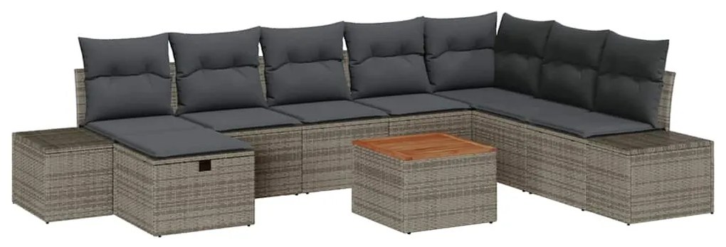 Conjunto de Sofá de Jardim de 9 Peças com Almofadas Cinza em Rattan