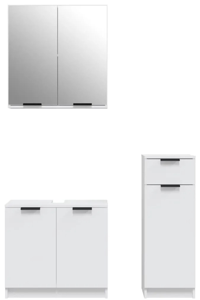 3 pcs conjunto móveis casa de banho madeira processada branco