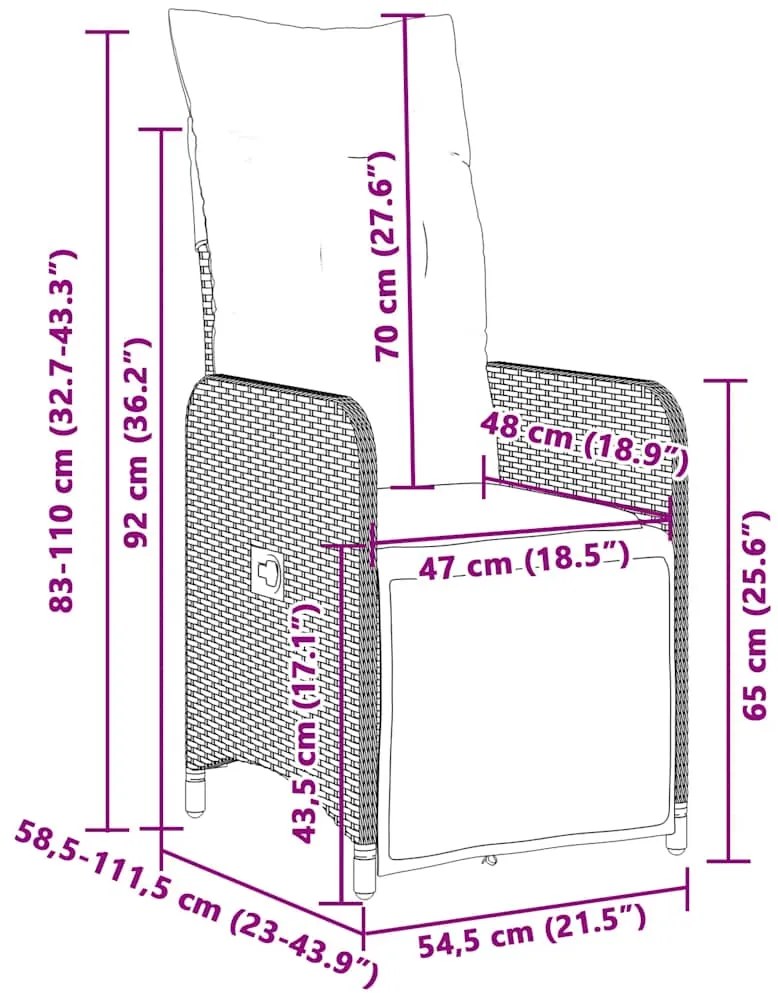 5 pcs conjunto bistrô de jardim c/ almofadões vime PE cinza
