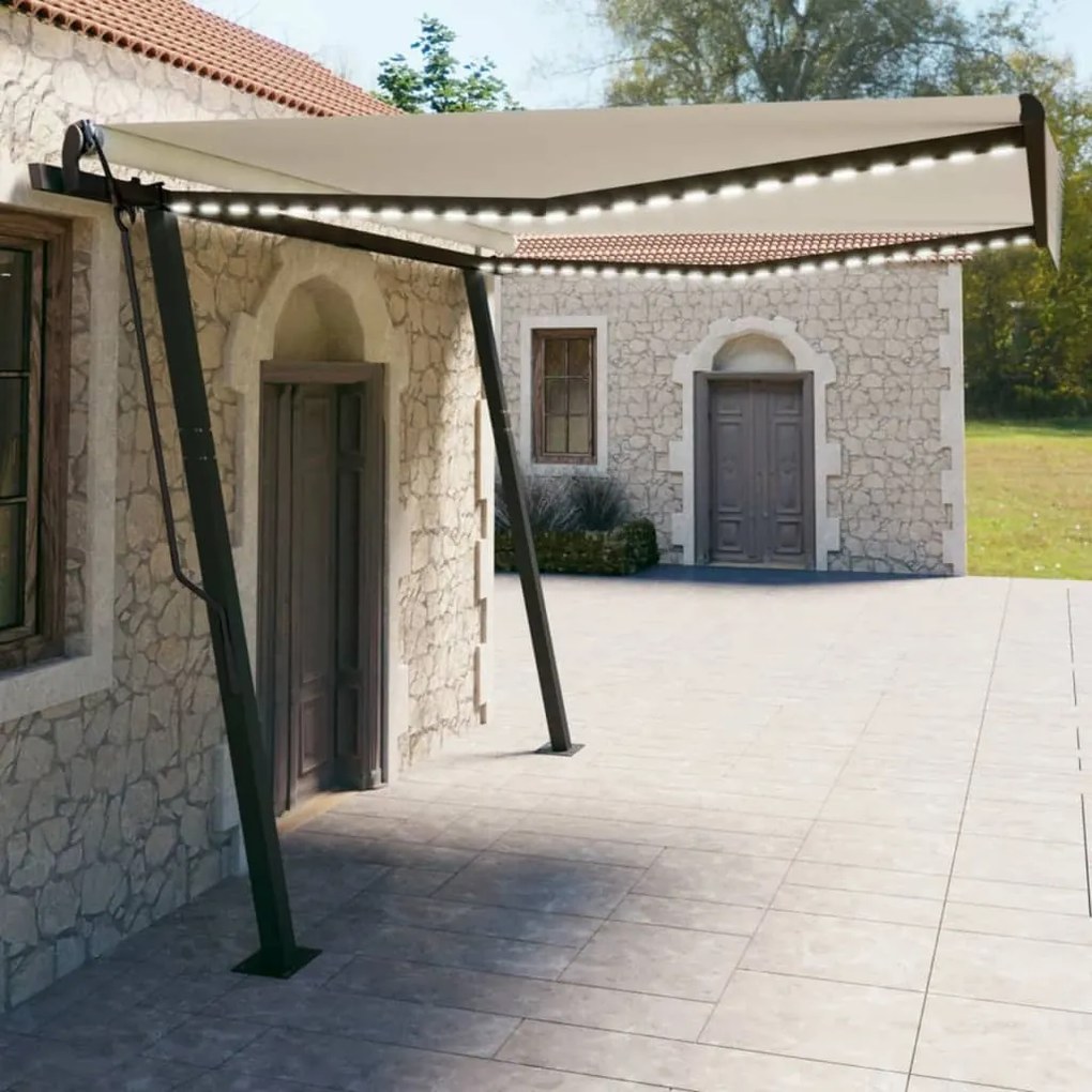vidaXL Toldo retrátil manual com luzes LED 4x3 m cor creme