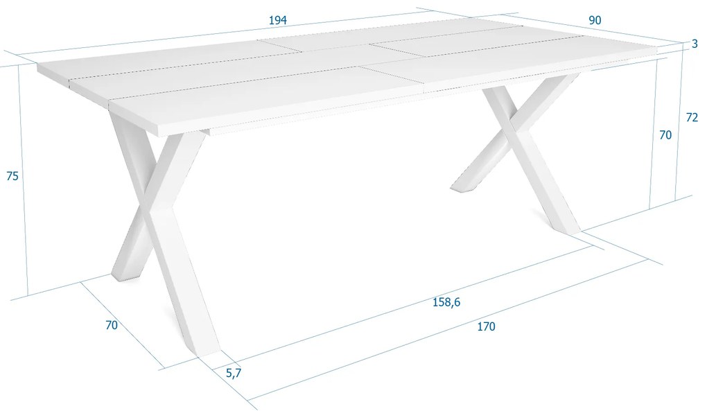 Mesa de sala de jantar | 10 pessoas | 200 | Robusto e estável graças à sua estrutura e pernas sólidas | Ideal para reuniões familiares | Branco | Esti