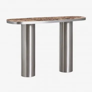 Consola De Entrada Oval 120x40 Cm Em Pedra Natural E Aço Inoxidável Fertrix Mármore Castanho Emperador - Sklum