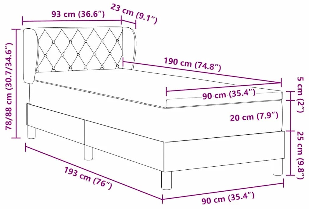 Camas Box com Colchão vidaXL Cinza Escuro 90x190 cm em Veludo