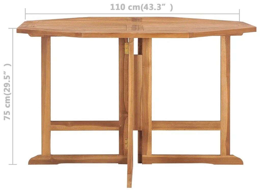 Mesa de jantar para jardim dobrável 110x110x75 cm teca maciça