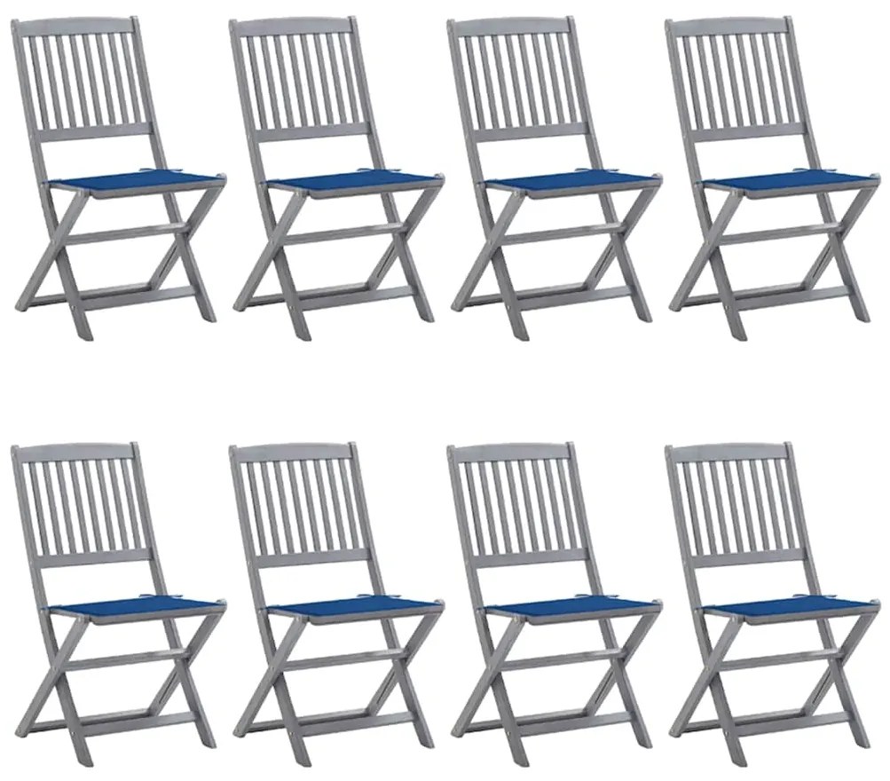 vidaXL Cadeiras de exterior dobráveis 8pcs c/ almofadões acácia maciça