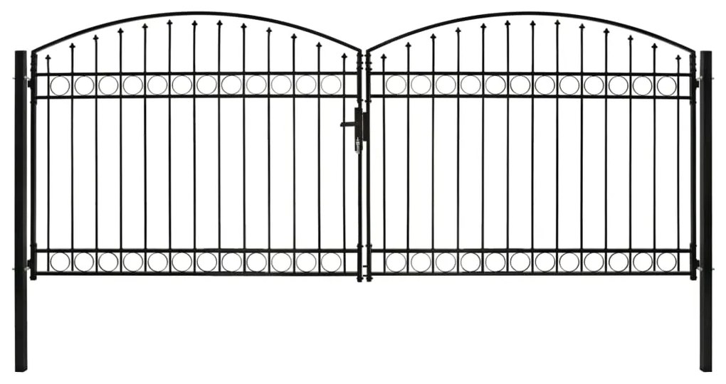 Portão p/ cerca porta dupla e topo arqueado 400x175cm aço preto