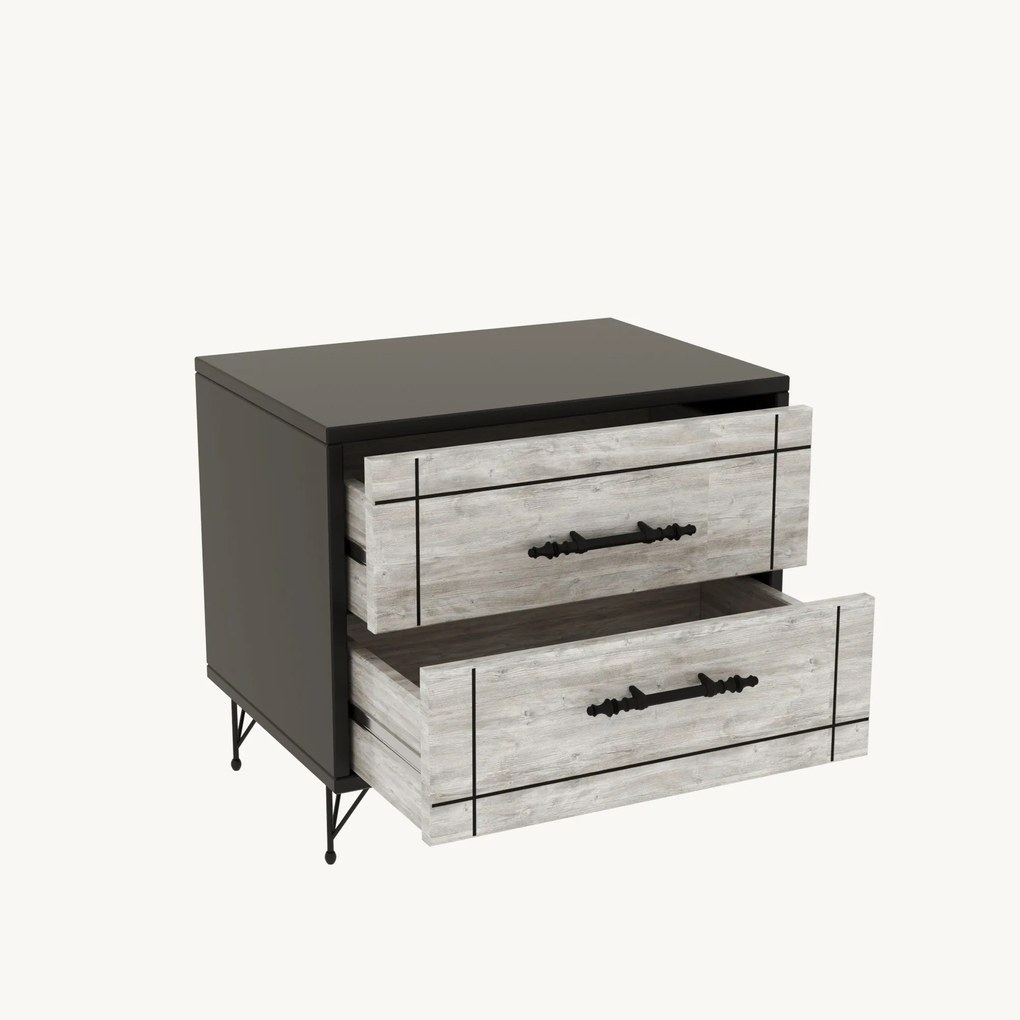 Mesa de Cabeceira Night – Cinza e Preto – 50x55x40 cm