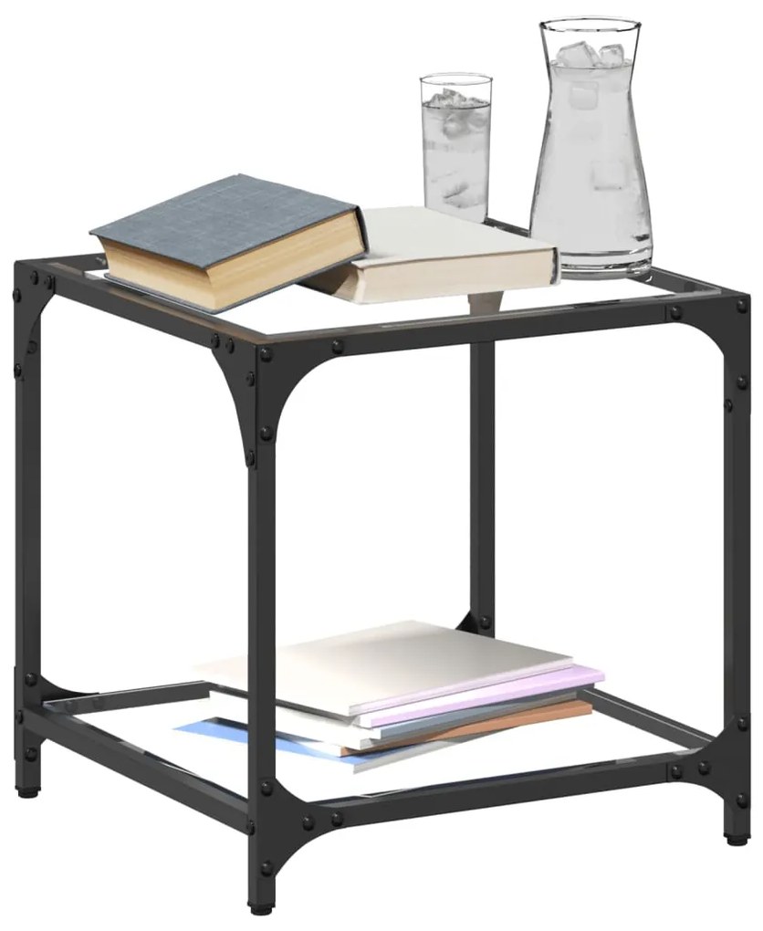 Mesa de centro c/ topo em vidro transparente 40x40x40 cm aço