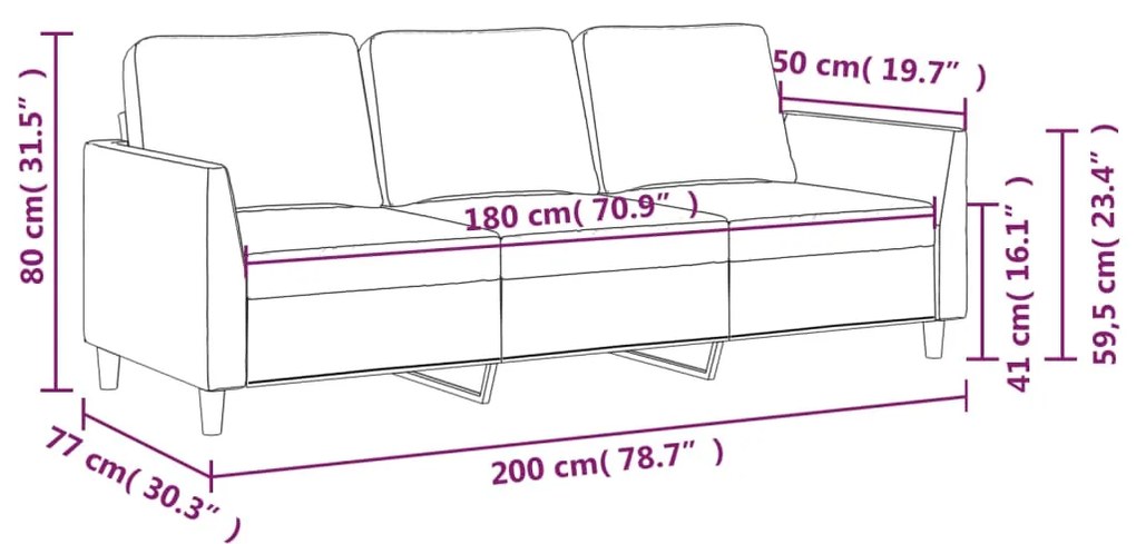 Sofá de 3 lugares 180 cm couro artificial preto
