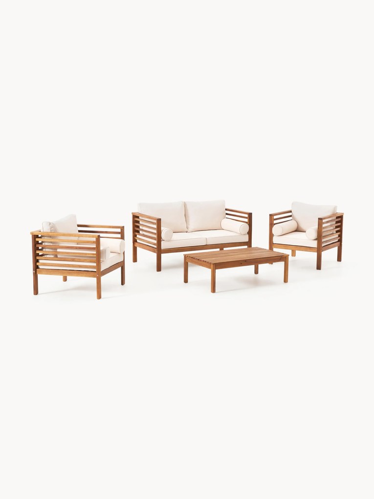 Conjunto lounge de jardim em madeira de acácia Bo, conjunto de 4