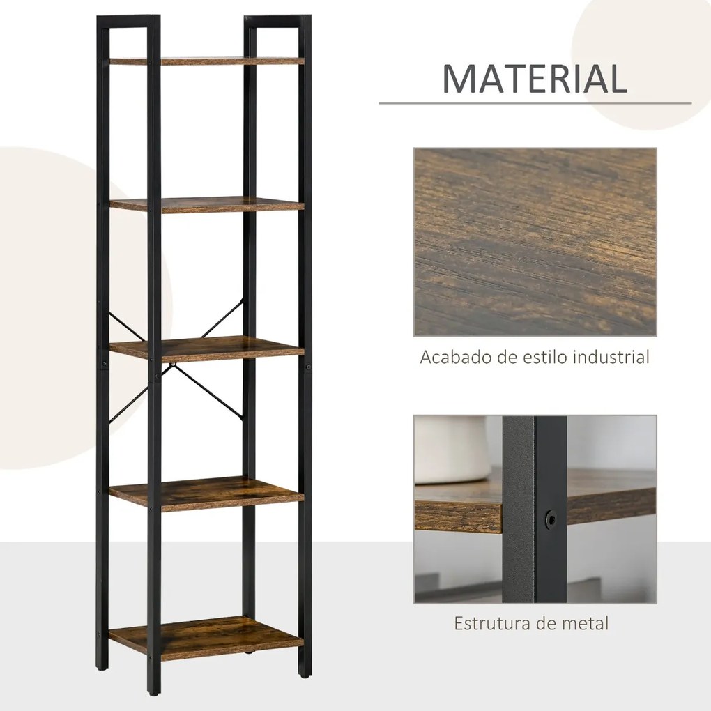 Estante de Estilo Industrial de 5 Níveis Estante para Livros de Armazenamento com Estrutura de Aço para Sala de Estar Escritório Cozinha Dormitório 40