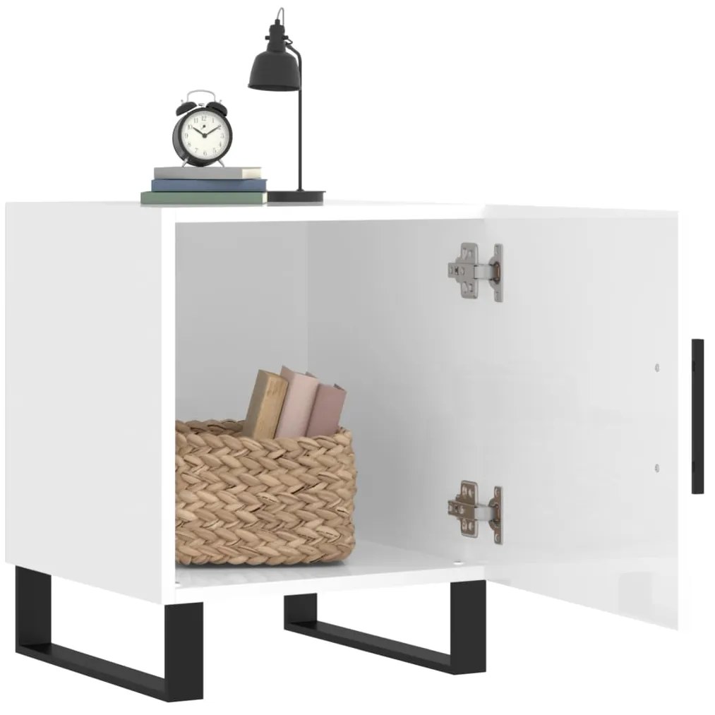 Mesa cabeceira 2pcs 40x40x50cm deriv. madeira branco brilhante