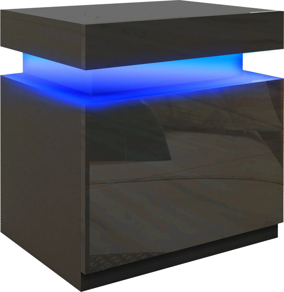 HOMCOM Mesa de Cabeceira com Luz LED Painel de Alto Brilho 2 Gavetas e Controlo Remoto para Dormitório 45x35x52 cm Preto | Aosom Portugal