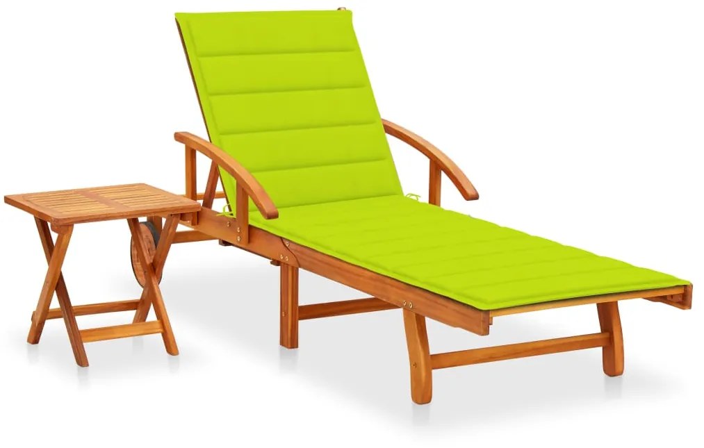 vidaXL Espreguiçadeira de jardim com mesa e almofadão acácia maciça