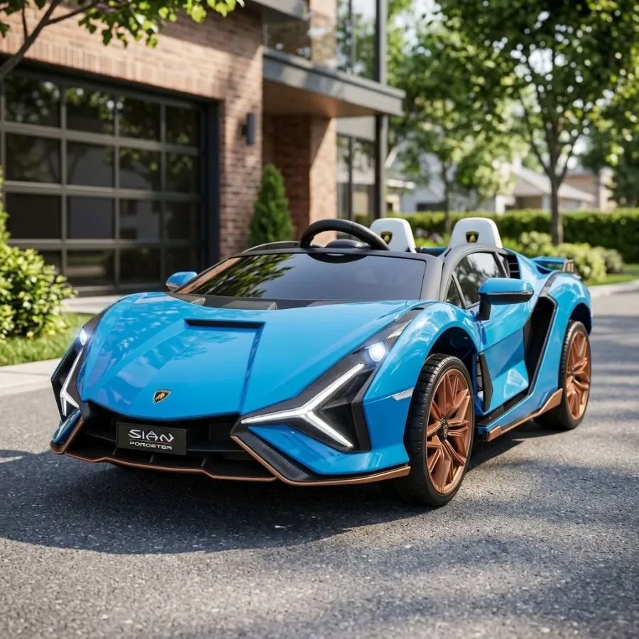Carro elétrico infantil 3 a 7 anos Lamborghini Sián para 2 pessoas, 24V, 4x4, Pneus EVA, Controlo Remoto Azul