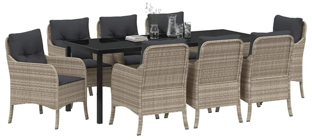 Conjunto de Jantar de Jardim com Almofadas Cinza-claro Poly Rattan