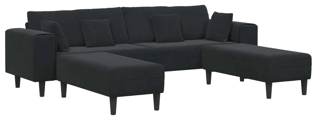 vidaXL Sofá com almofada 3 pcs Preto Veludo