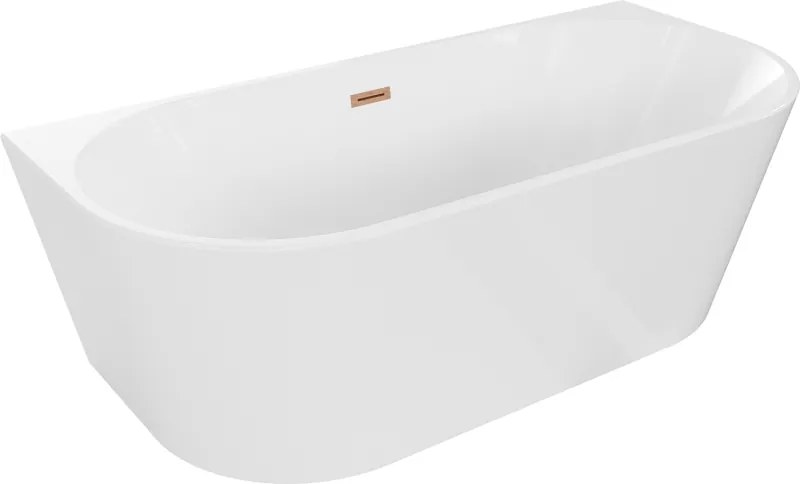 Mexen Oval banheira independente encostada 150 x 75 cm, branca, transbordamento em cobre escovado - 52671507500-65