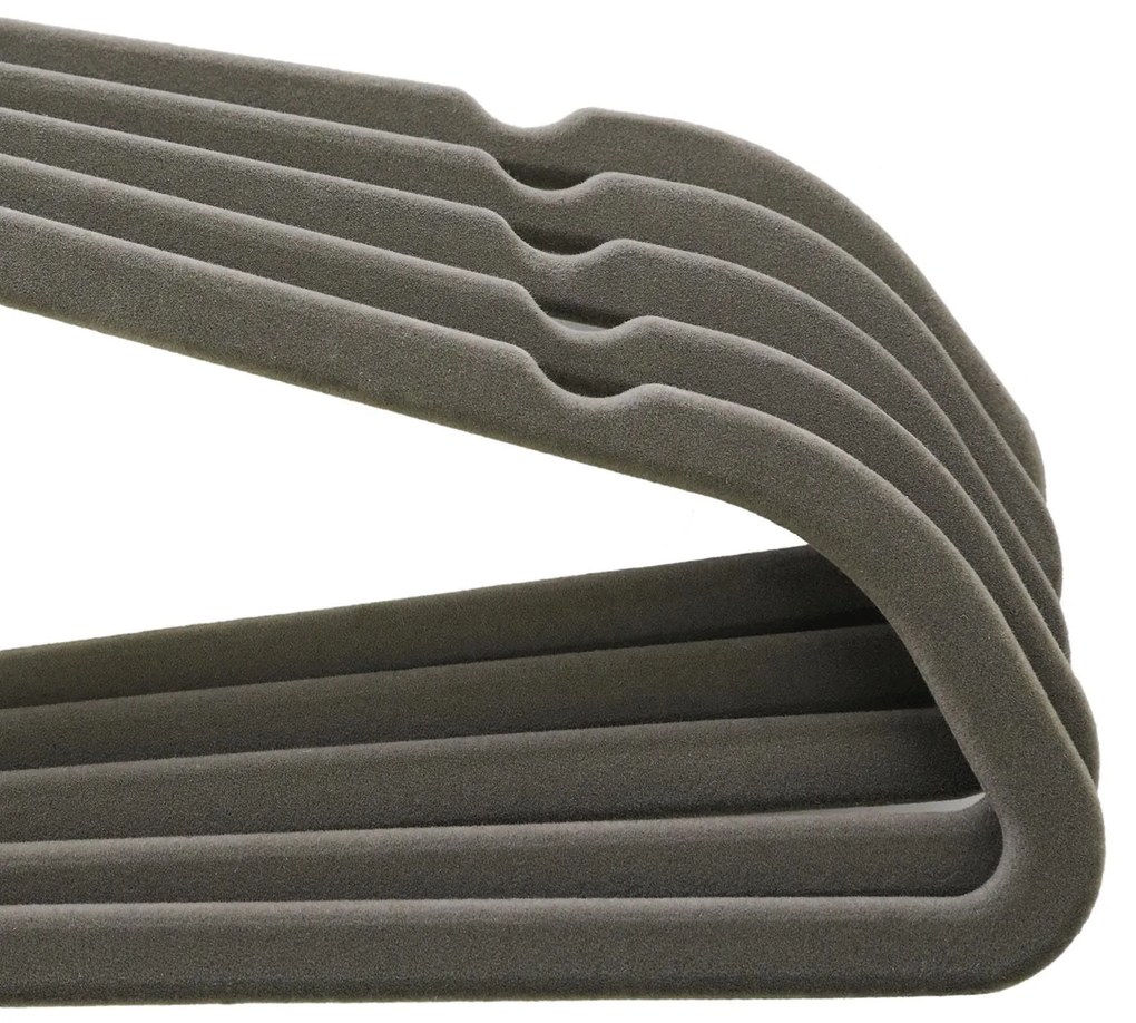 Conjunto de 100 cabides em veludo com barra 45 x 23,5 cm cinzento