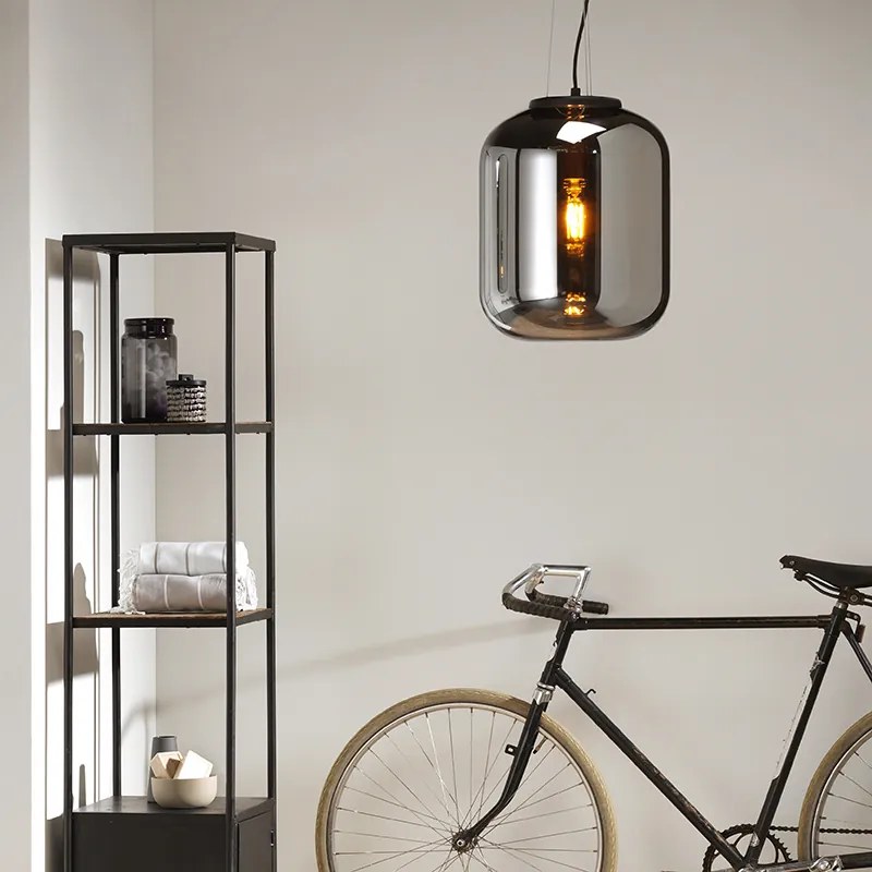 LED Candeeiro de suspensão inteligente preto com vidro fumê incl. WiFi A60 - Bliss Retro,Moderno