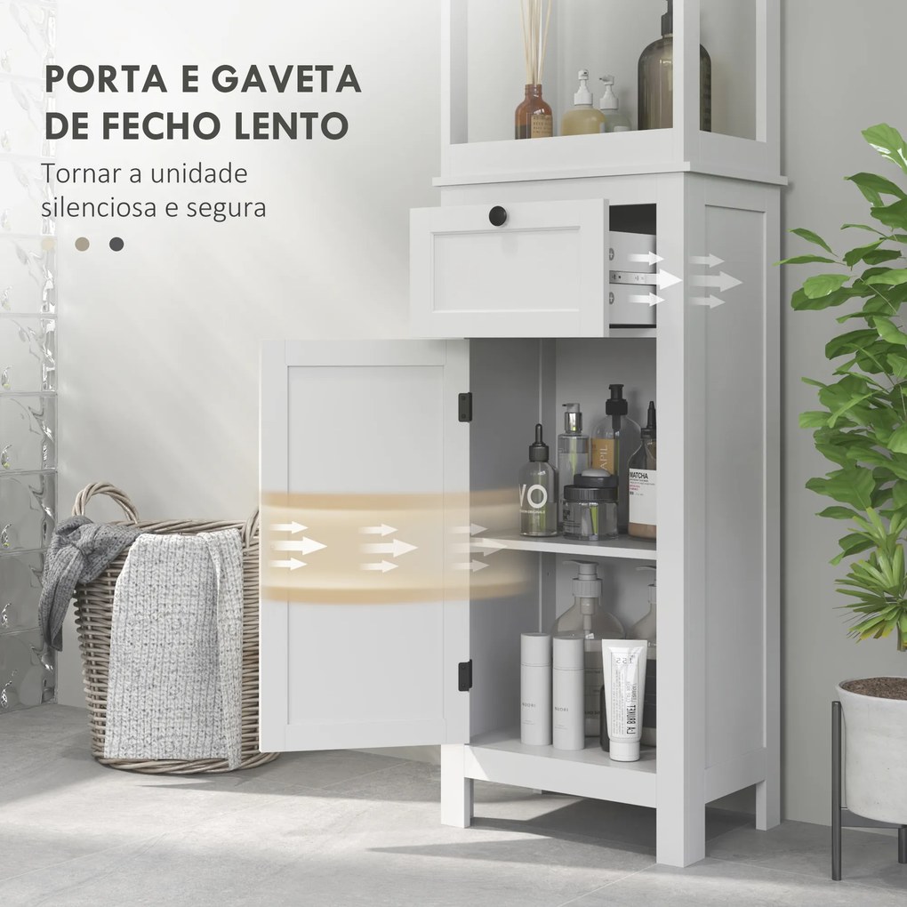 Coluna Casa de Banho Móvel Casa de Banho com Gaveta Porta Prateleira Ajustável e 2 Compartimentos 40x30x165 cm Branco