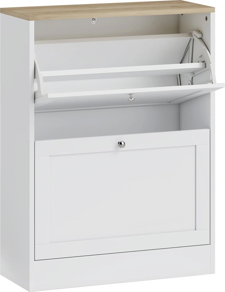 HOMCOM Sapateira Estreita com 2 Portas Sapateira para Entrada com Prateleiras Ajustáveis para 12 Pares de Sapatos 60x24x80 cm Branco | Aosom Portugal