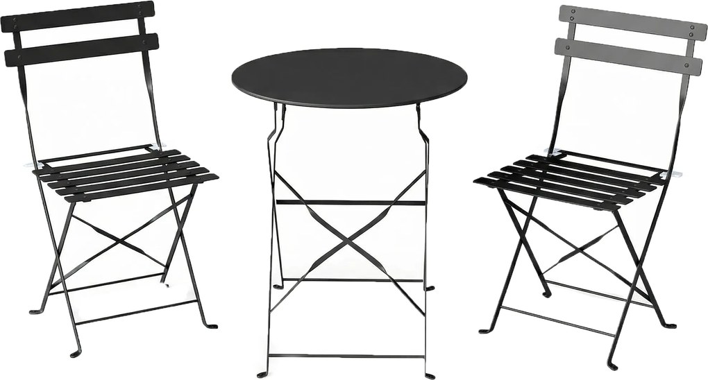 Outsunny Conjunto Bistrô Exterior, Mobiliário de Jardim Dobrável com Mesa e 2 Cadeiras, Preto. | Aosom Portugal