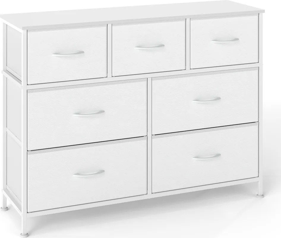 Cómoda com 7 gavetas forradas a tecido 30 x 98,8 x 73,7 cm Branco