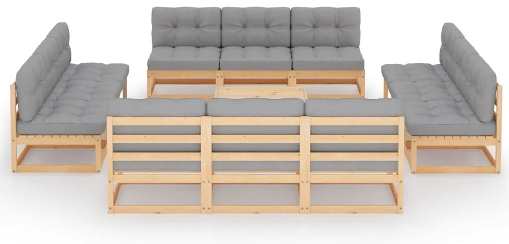 13 pcs conjunto lounge de jardim c/ almofadões pinho maciço