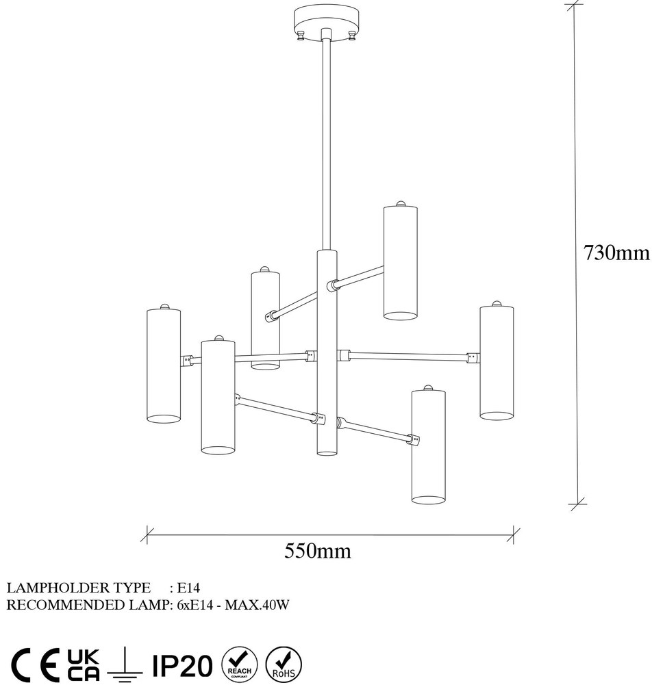 Chandelier Gharib – Dourado – 55 x 55 x 73 cm