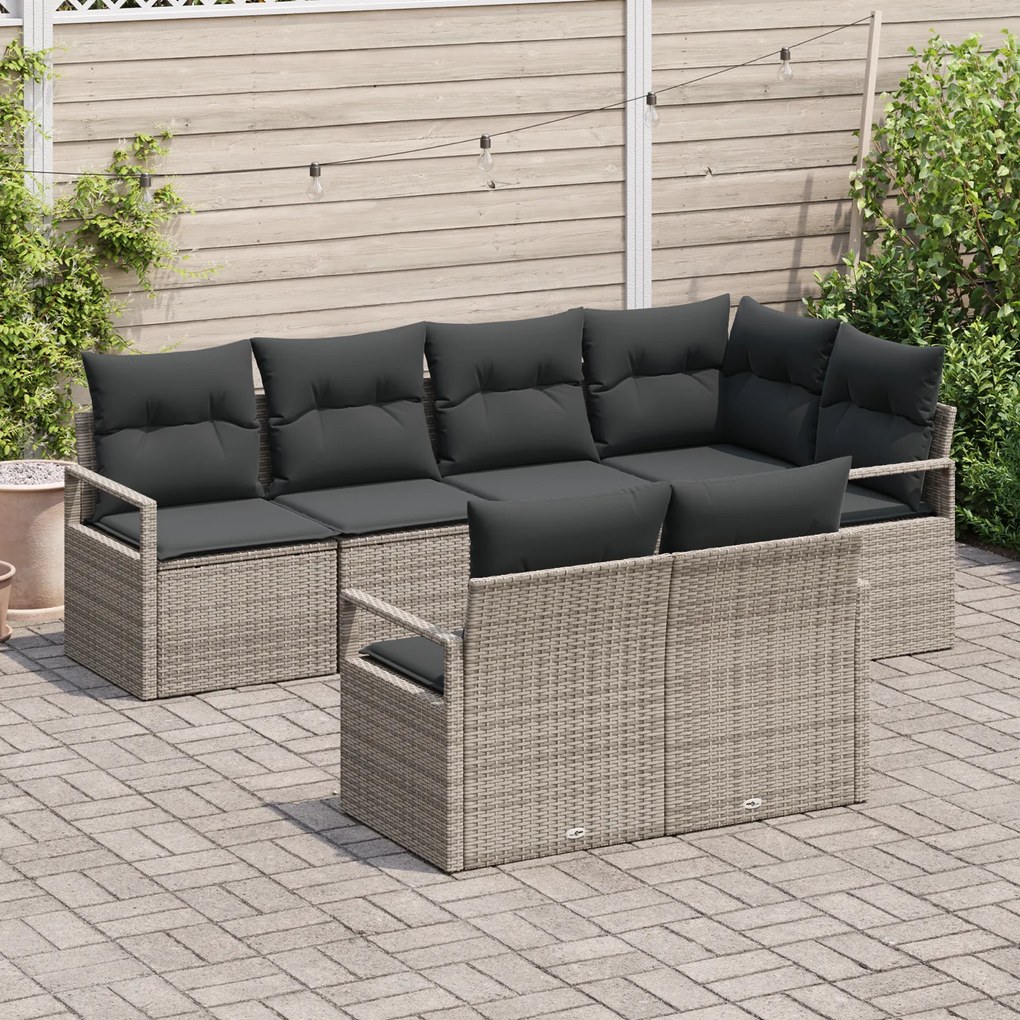 Conjunto de Sofá para Jardim vidaXL com Almofadas Cinza Rattan Sintéti