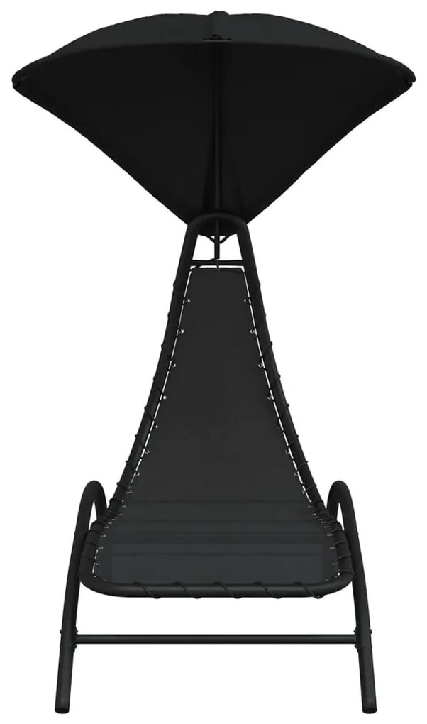 Espreguiçadeira com toldo 167x80x195 cm tecido e aço preto